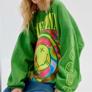 Nirvana Smile Overdyed Oversized Sweatshirt in Limited Green Color Size S/M